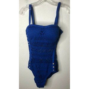 LookbookStore Women's Blue Crochet Lace Halter Str